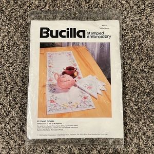 1992 Bucilla stamped embroidery tablerunner, Elegant Foral